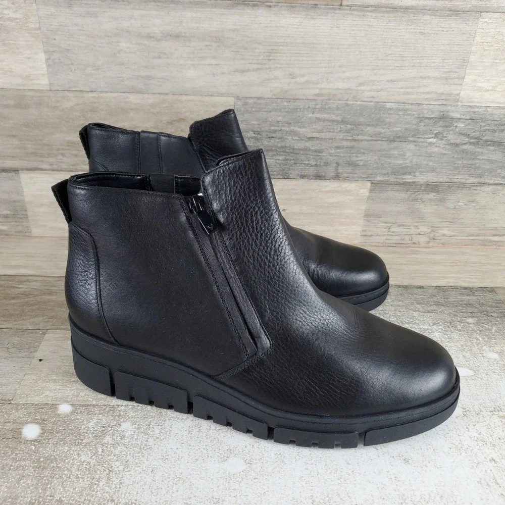 Vionic Uptown Sur Womens Bootie Sz 11 Black Leather Comfort Side Zip Ankle Boots